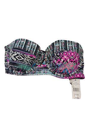 Adjustable Double Strap Bikini Top Size 32D Underwire Support Multicolor Tribal